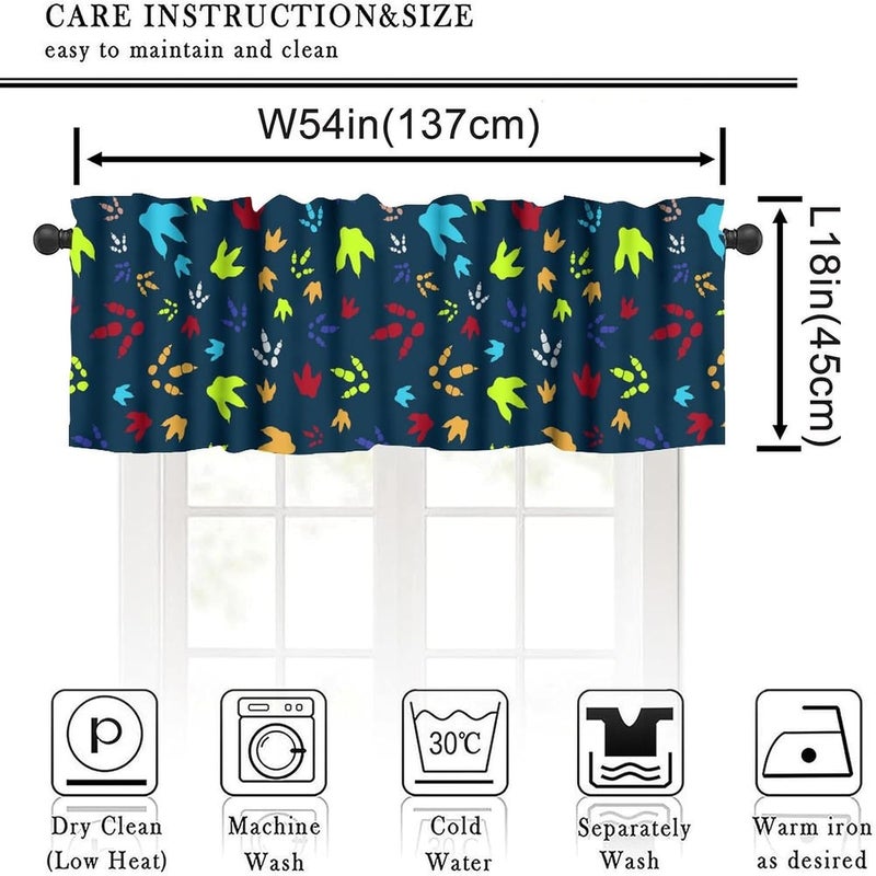 YSWOW Kids Dinosaur Paw Print Valance Curtain for Boys Girls Nursery Playroom Room Decor Colorful Dino Art Printed Window Drapes W54xL18in Fabric 1 Panel - Image 3